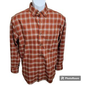 Cabela's Button Down Shirt, Men M, Rust & Beige Plaid Print, Long Sleeve, GUC